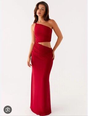 NWT Peppermayo Three Wishes Maxi Elegant One-Shoulder Cutout Red Evening Dress 4